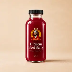 Dr. Phil Good Hibiscus Beet Berry 16 fl oz bottle on a warm stone background